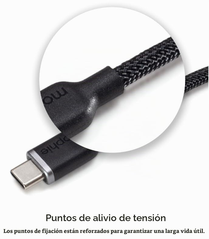 MOPHIE CHARGE STREAM - CABLE USB-C A USB-C DE 6.6 FT/6 PIES, ENTREGA DE POTENCIA DE 60 W - 6