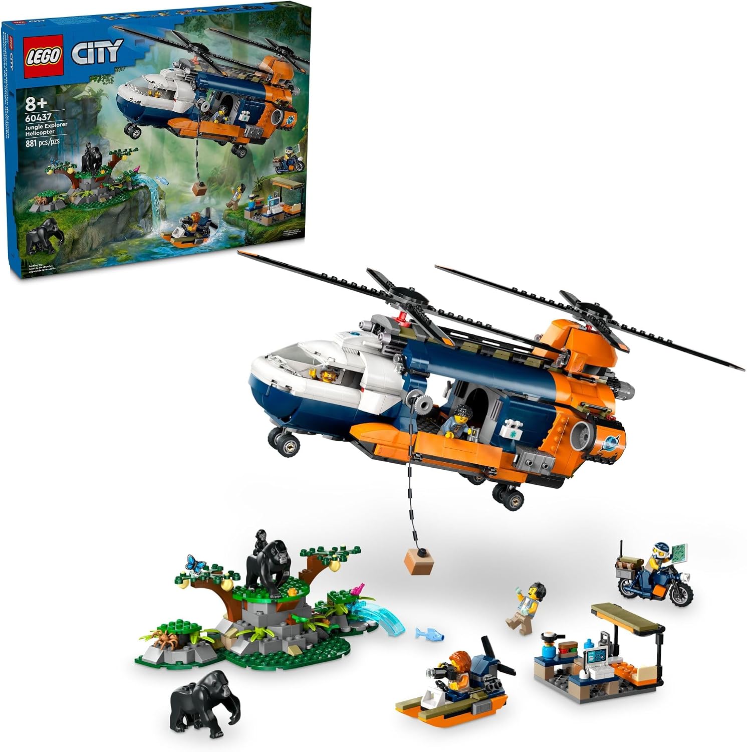 LEGO CITY JUNGLE EXPLORER - HELICÓPTERO DE JUGUETE EXPLORADOR DE LA JUNGLA EN EL CAMPAMENTO BASE, JUEGO DE CONSTRUCCIÓN - 1