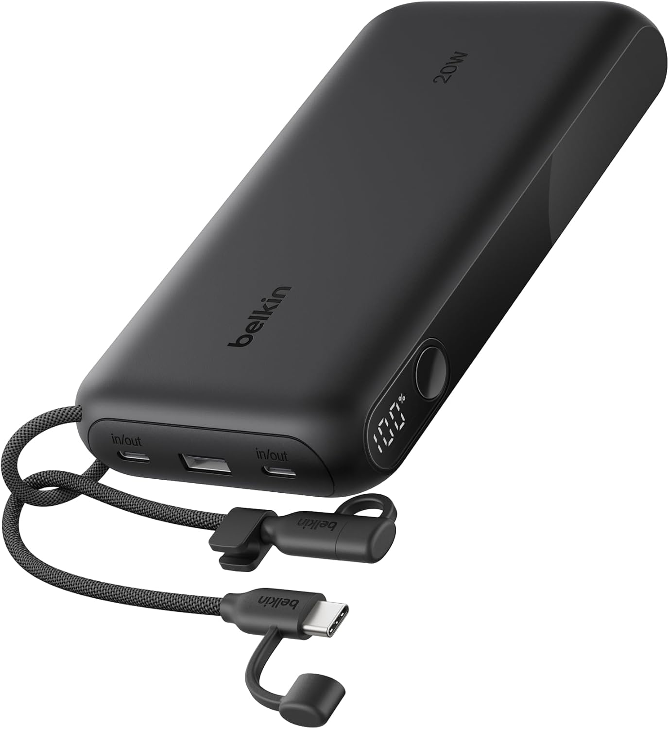 BELKIN CARGADOR PORTÁTIL, CARGADOR DE BATERÍA USB-C DE 20,000 MAH CON 2 PUERTOS USB-C Y 1 PUERTO A, PANTALLA DIGITAL - 1