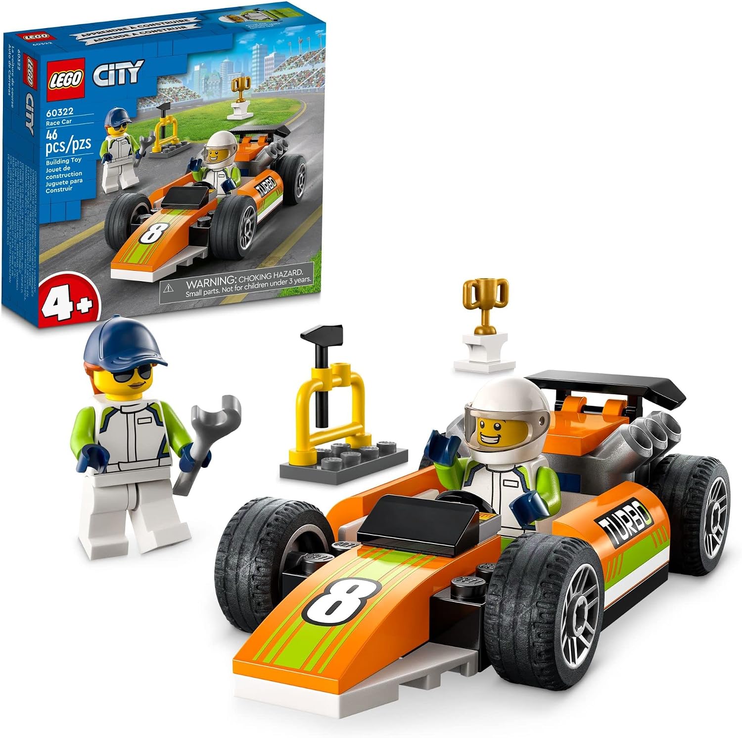 LEGO CITY GREAT VEHICLES RACE CAR, 60322 F1 STYLE TOY PARA NIÑOS PREESCOLARES DE 4 AÑOS DE EDAD, CON MINIFIGURAS MECÁNICAS - 1