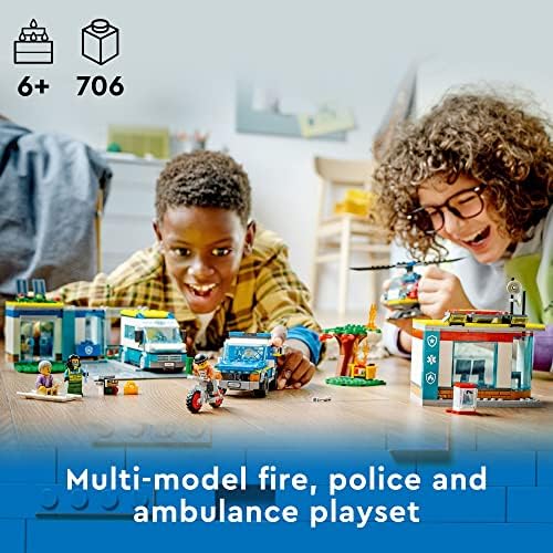 LEGO CITY EMERGENCY VEHICLES HQ 60371, JUEGO DE HELICÓPTEROS DE RESCATE DE INCENDIOS, AMBULANCIA, MOTOCICLETA Y AUTO - 4