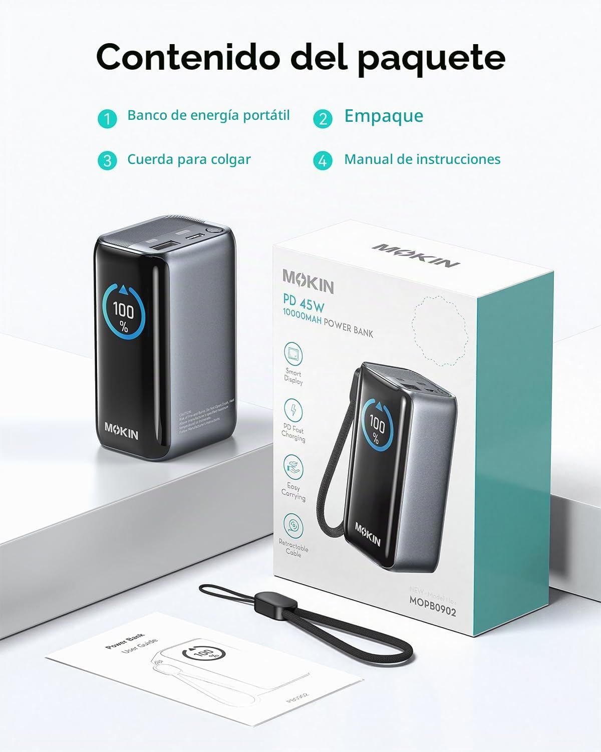 MOKIN CARGADOR PORTÁTIL DE 10000 MAH, CARGADOR DE BATERÍA DE CARGA RÁPIDA PD DE 45 W CON CABLE USB-C RETRÁCTIL INTEGRADO, - 6