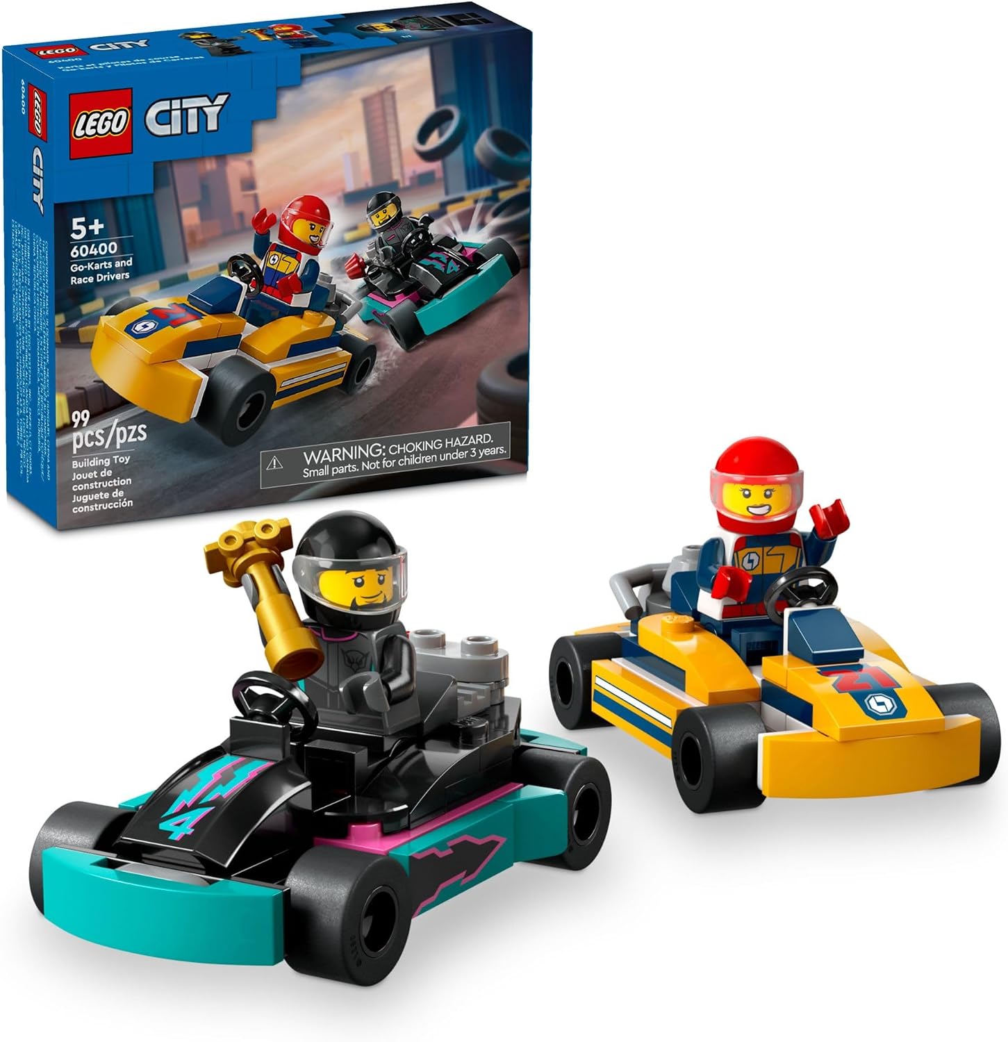 LEGO CITY GO-KARTS Y PILOTOS DE CARRERAS SET DE JUGUETES, 2 MINIFIGURAS DE PILOTO, JUGUETES DE VEHÍCULOS DE CARRERAS, - 1