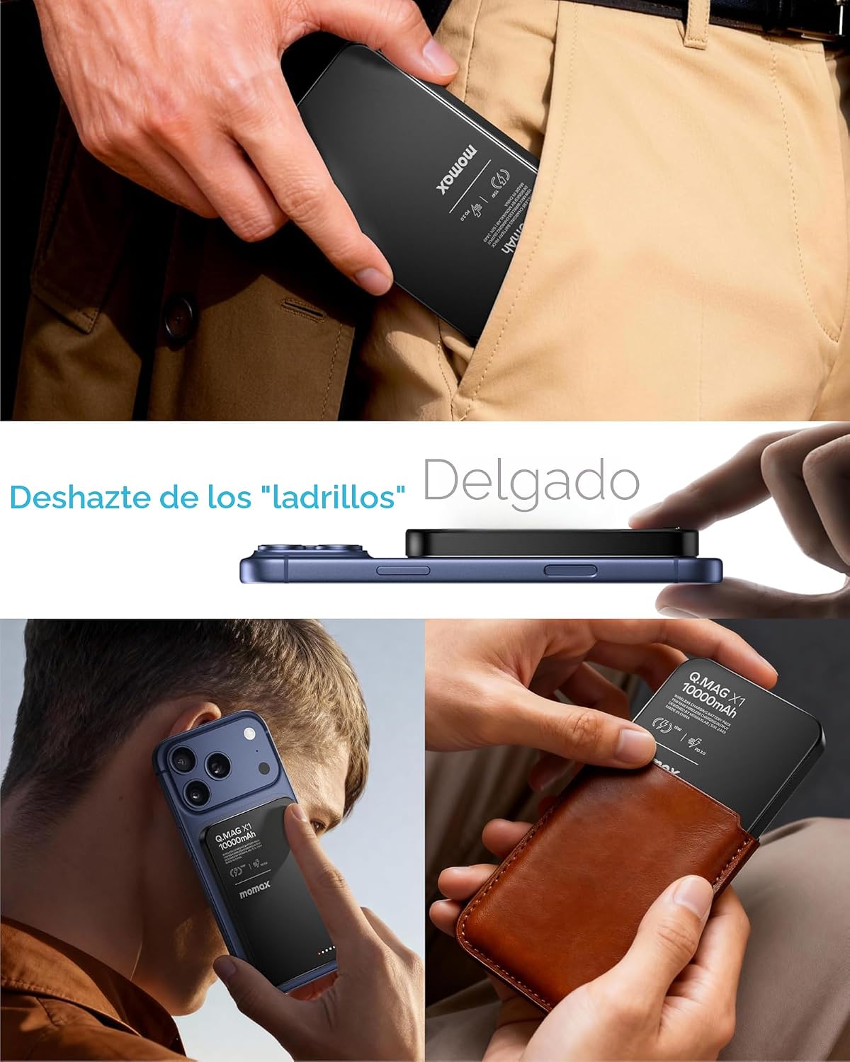MOMAX Q.MAG CARGADOR PORTÁTIL INALÁMBRICO 10000MAH, POWER BANK DELGADO DE 0.5 CARGA RÁPIDA PAQUETE DE BATERÍA MAGNÉTICA - 6