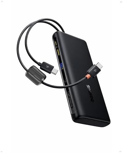 BASEUS BANCO DE ENERGÍA DE 100 W, 20000 MAH, CARGADOR PORTÁTIL PARA PORTÁTIL CON CABLES DOBLES USB-C INTEGRADOS, CARGA - 5