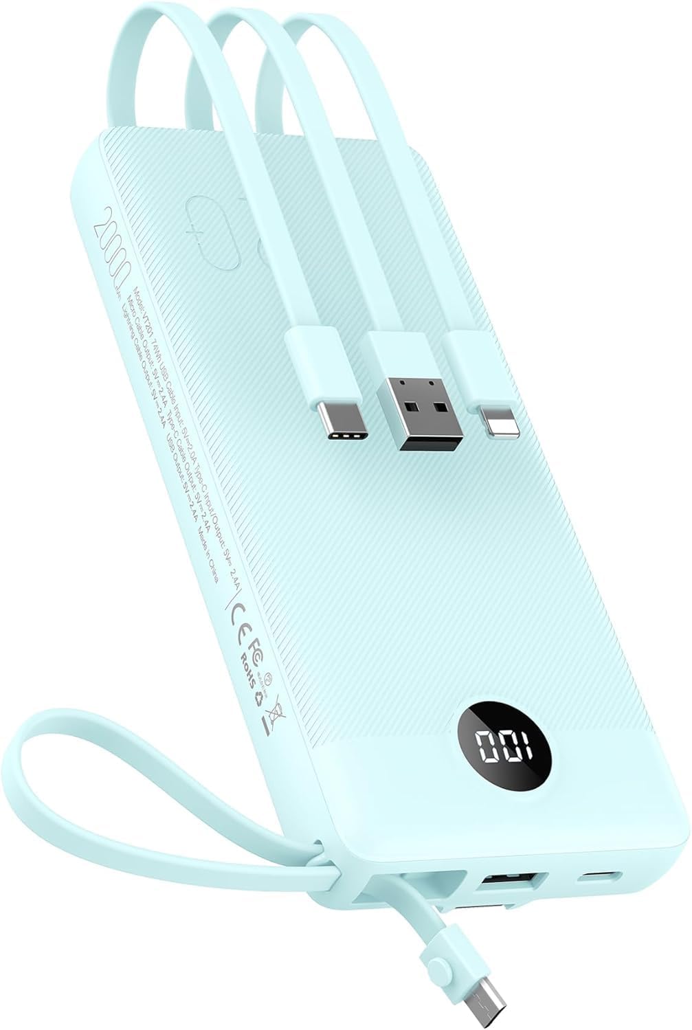 CARGADOR PORTÁTIL VEEKTOMX DE 20000 MAH CON CABLES USB-C Y IPHONE INTEGRADOS - 1