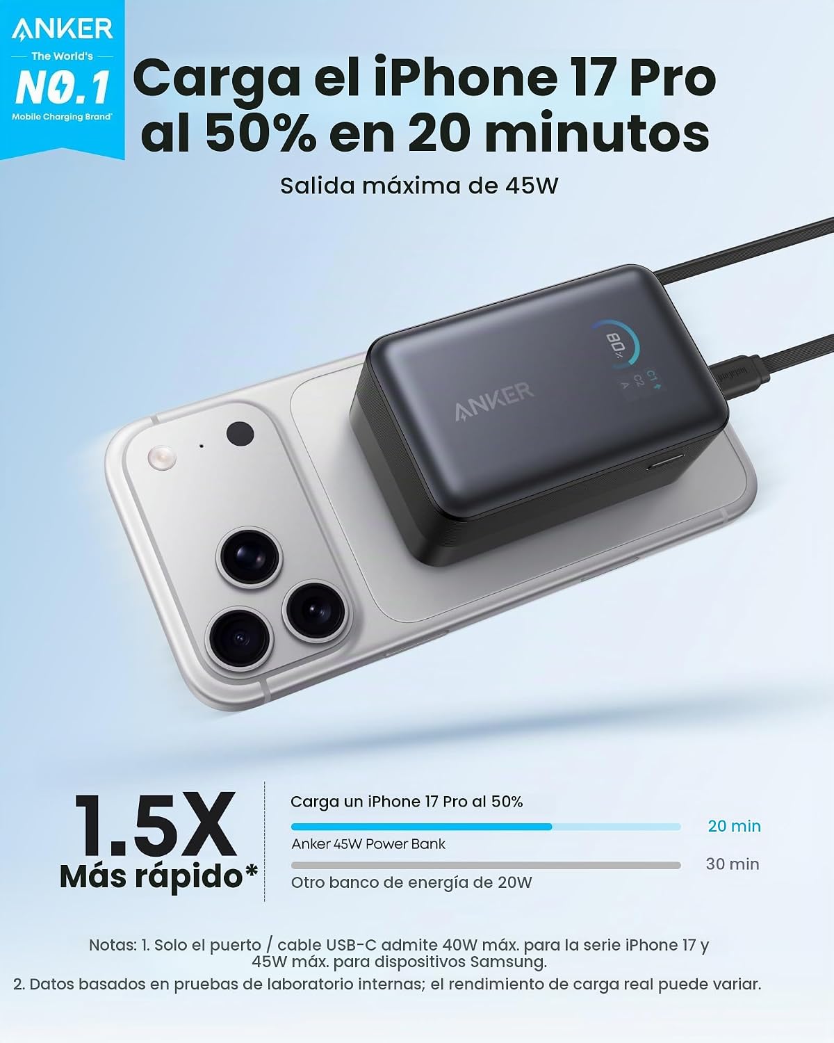 ANKER BANCO DE ENERGÍA NANO, CARGADOR PORTÁTIL DE 45W 10,000MAH, PAQUETE - 2