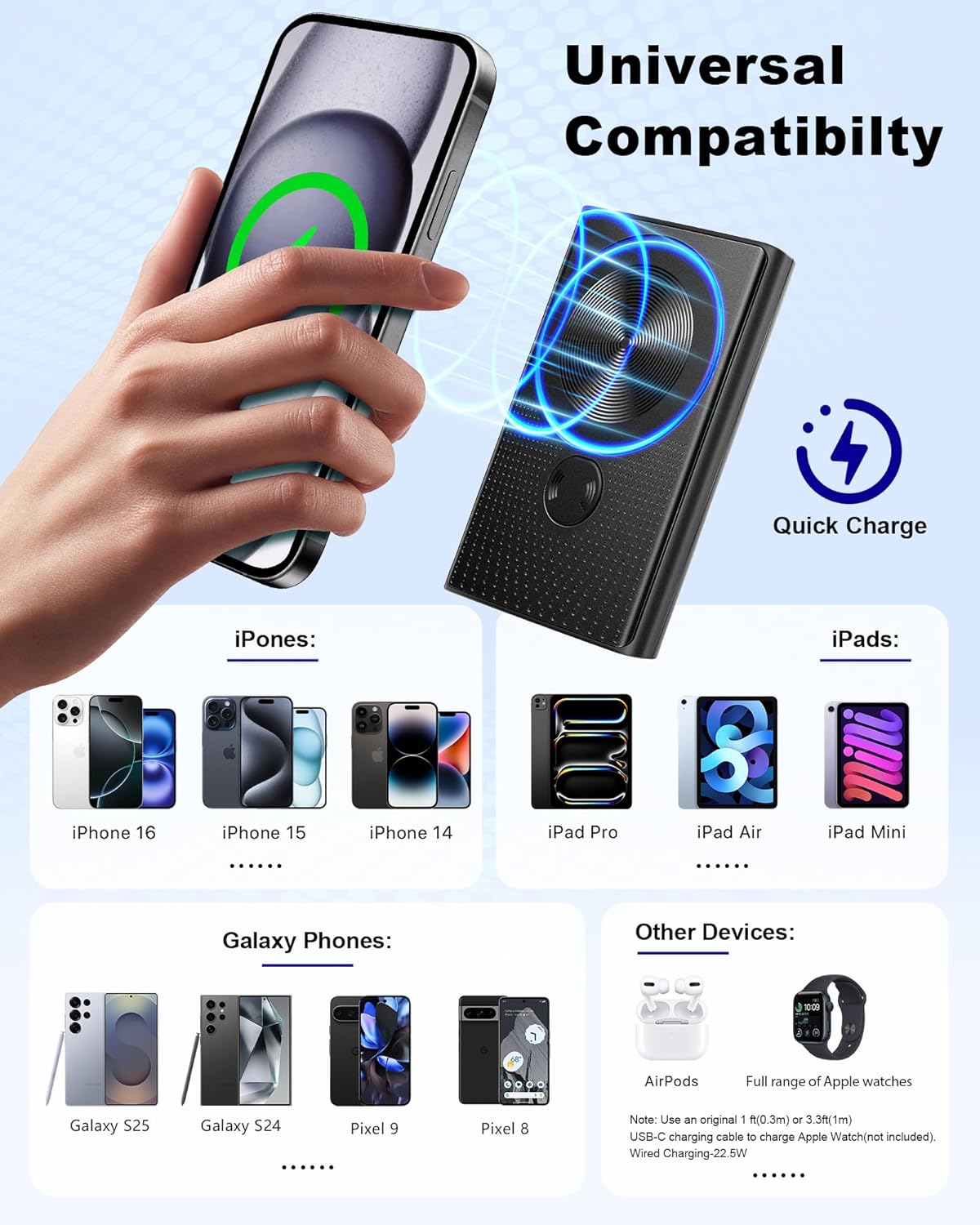 CARGADOR PORTÁTIL MAGNÉTICO DE 10000 MAH 22.5 W PD SUPER FAST CHARGING WIRELESS POWER BANK, IMÁN ULTRA FUERTE, BATERÍA USB C - 6