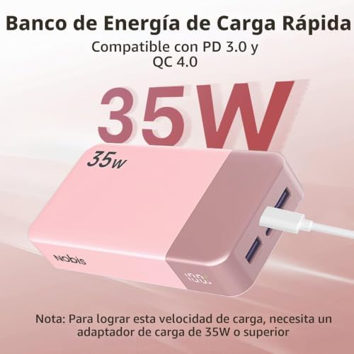 NOBIS CARGADOR PORTÁTIL, BANCO DE ENERGÍA DE 20000 MAH, BANCO DE ENERGÍA DE 35 W, CARGA RÁPIDA, PAQUETE DE BATERÍA CON CABLE - 6