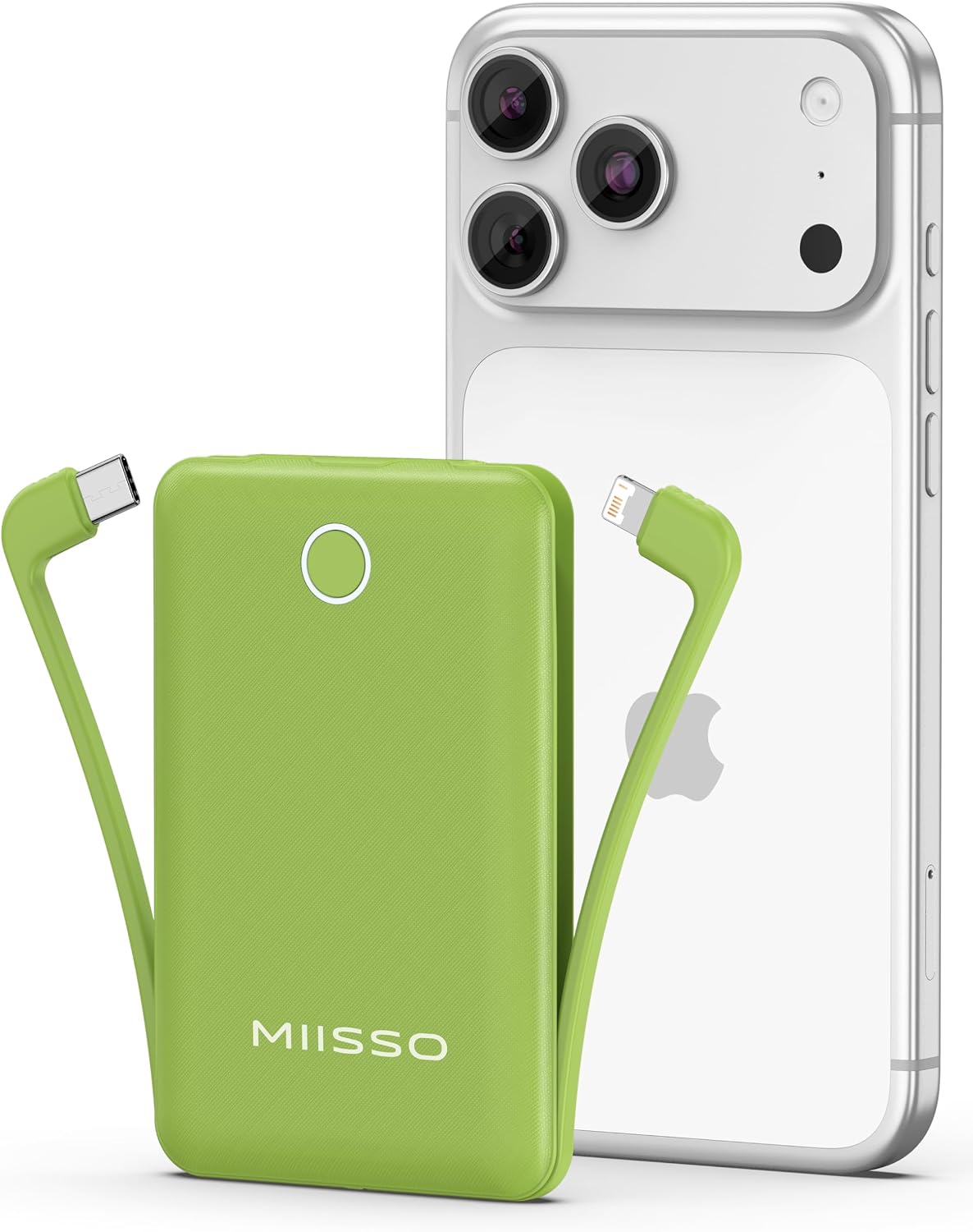 MIISSO CARGADOR PORTÁTIL MINI DE 10000 MAH CON CABLE INCORPORADO, BATERÍA EXTERNA DE VIAJE DE TAMAÑO BOLSILLO PARA TELÉFONO, - 1