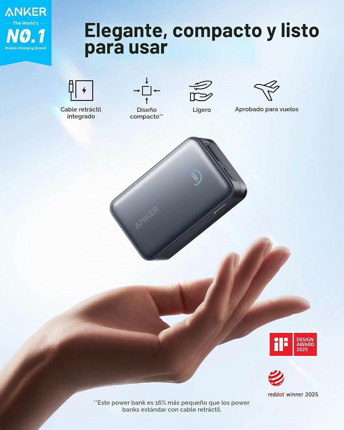 ANKER NANO POWER BANK, CARGADOR PORTÁTIL DE 10,000 MAH CON CABLE USB-C INTEGRADO Y BANCO DE ENERGÍA ANKER NANO, CARGADOR - 2