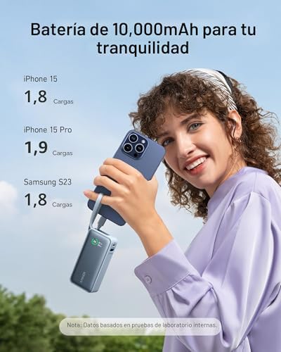 ANKER NANO POWER BANK, CARGADOR PORTÁTIL DE 10,000 MAH CON CABLE USB-C INTEGRADO Y BANCO DE ENERGÍA ANKER NANO, CARGADOR - 6