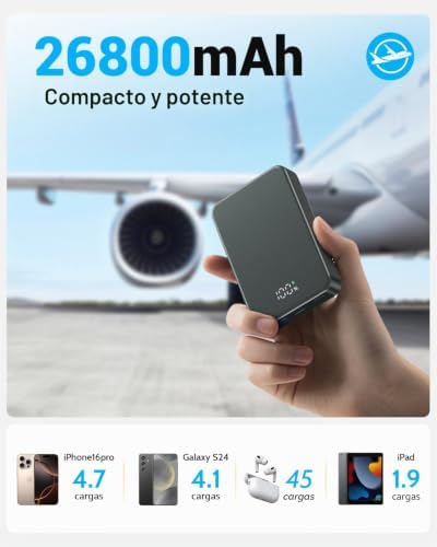CARGADOR PORTÁTIL MAGNÉTICO PARA BANCO DE ENERGÍA MAGSAFE, 26800MAH 20W PD BATERÍA DE CARGA RÁPIDA INALÁMBRICA DE GRAN - 5