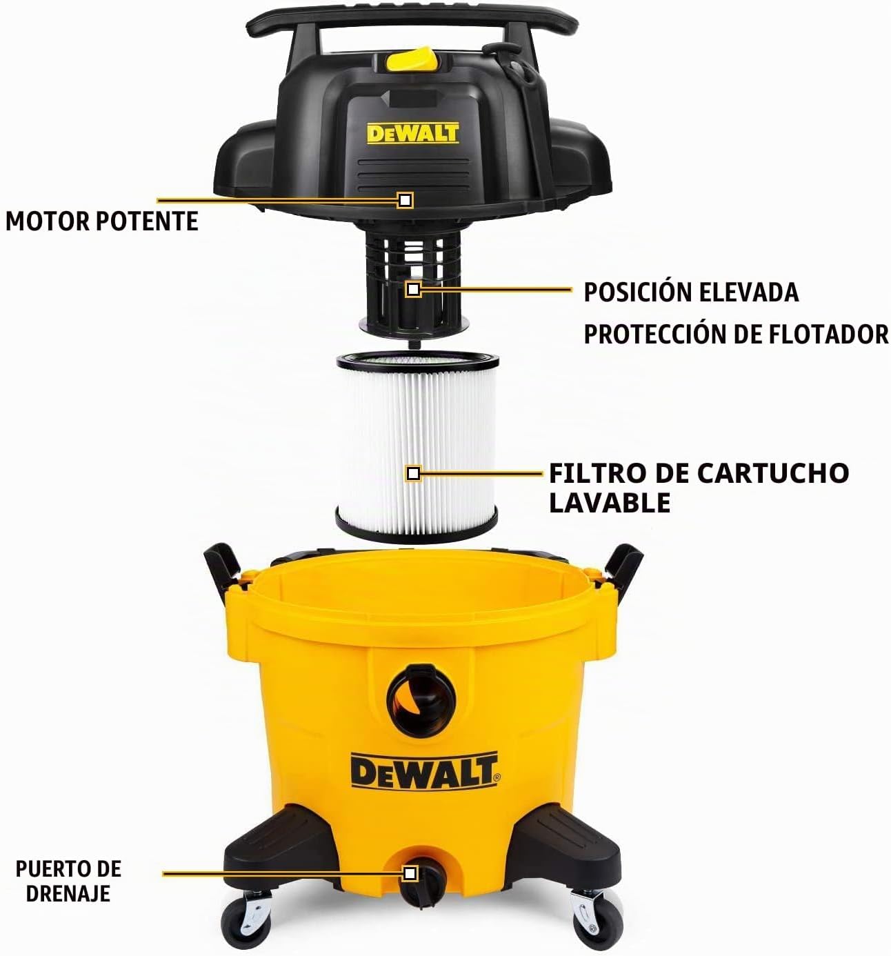 DEWALT ASPIRADORA DE TIENDA DE 10 GALONES EN HÚMEDO Y SECO, ASPIRADORA DE POLIETILENO EN SECO DE 5.5 HP CON ACCESORIOS, - 4