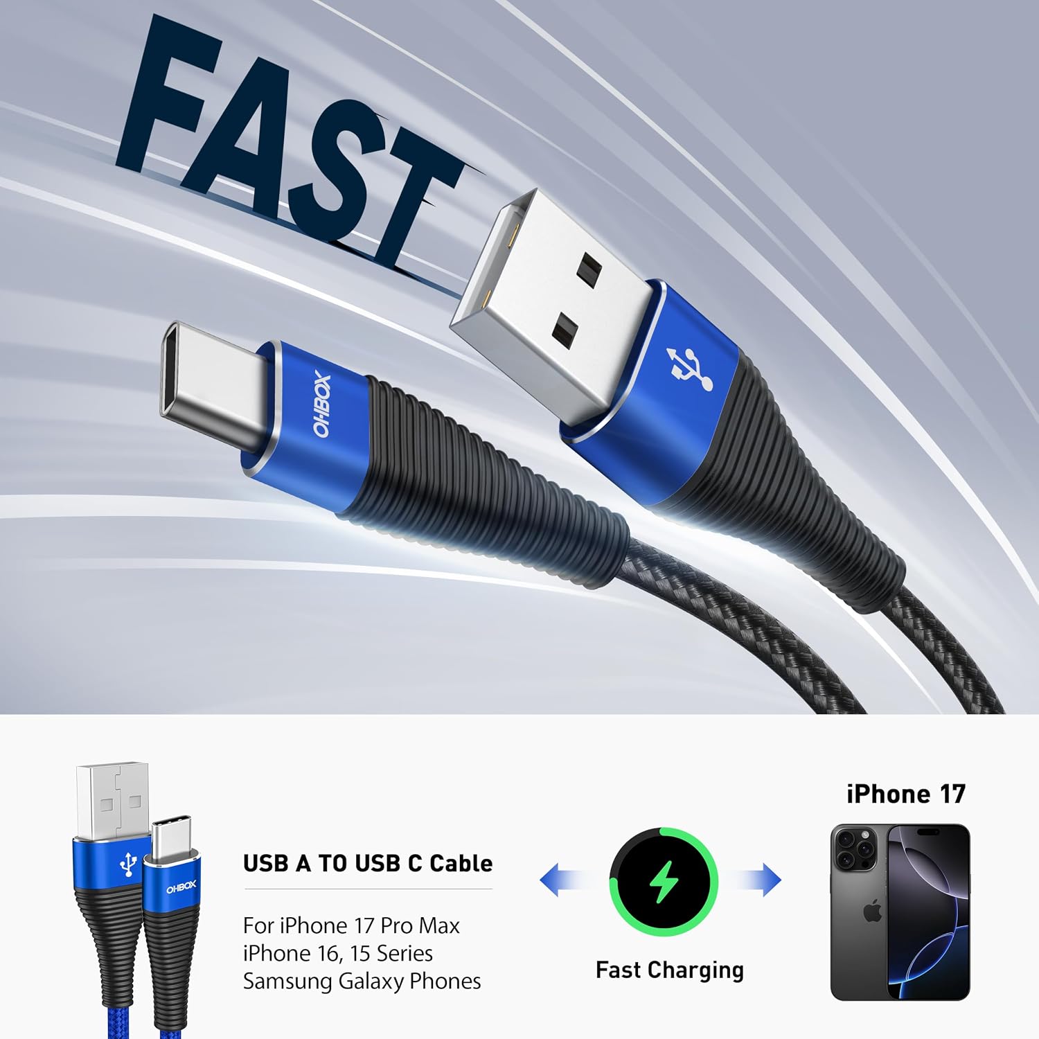 CABLE USB A USB C DE 3 PIES, PAQUETE DE 3 CABLES DE CARGA TIPO C, CABLE DE CARGA RÁPIDA, CABLE USB A A USB C CORTO - 2