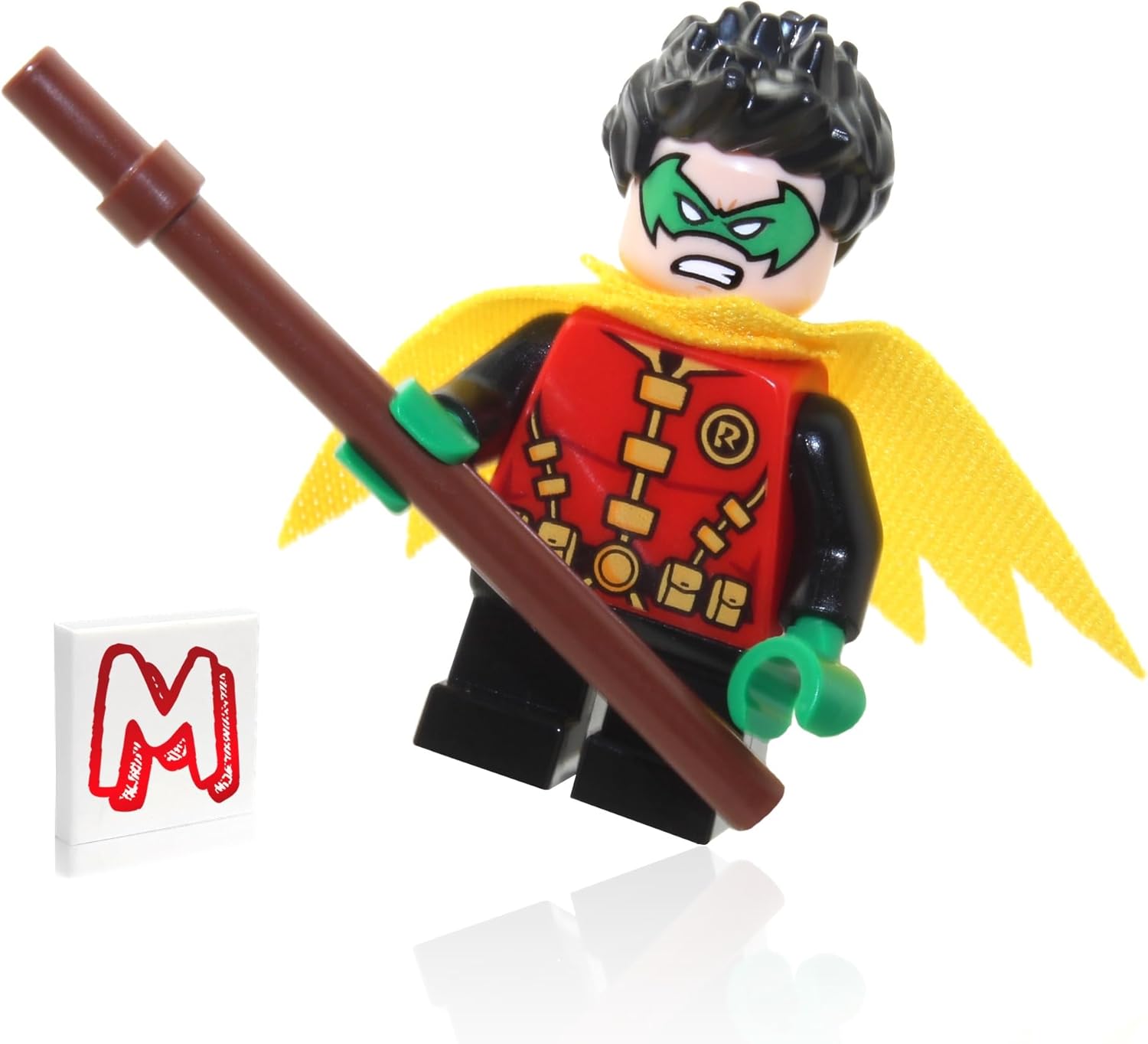 LEGO SUPER HEROES DC BATMAN MINIFIGURE - ROBIN MÁSCARA VERDE Y CAPA AMARILLA CON BASTÓN Y AZULEJOS MINIFIGURELAND 76122 - 1