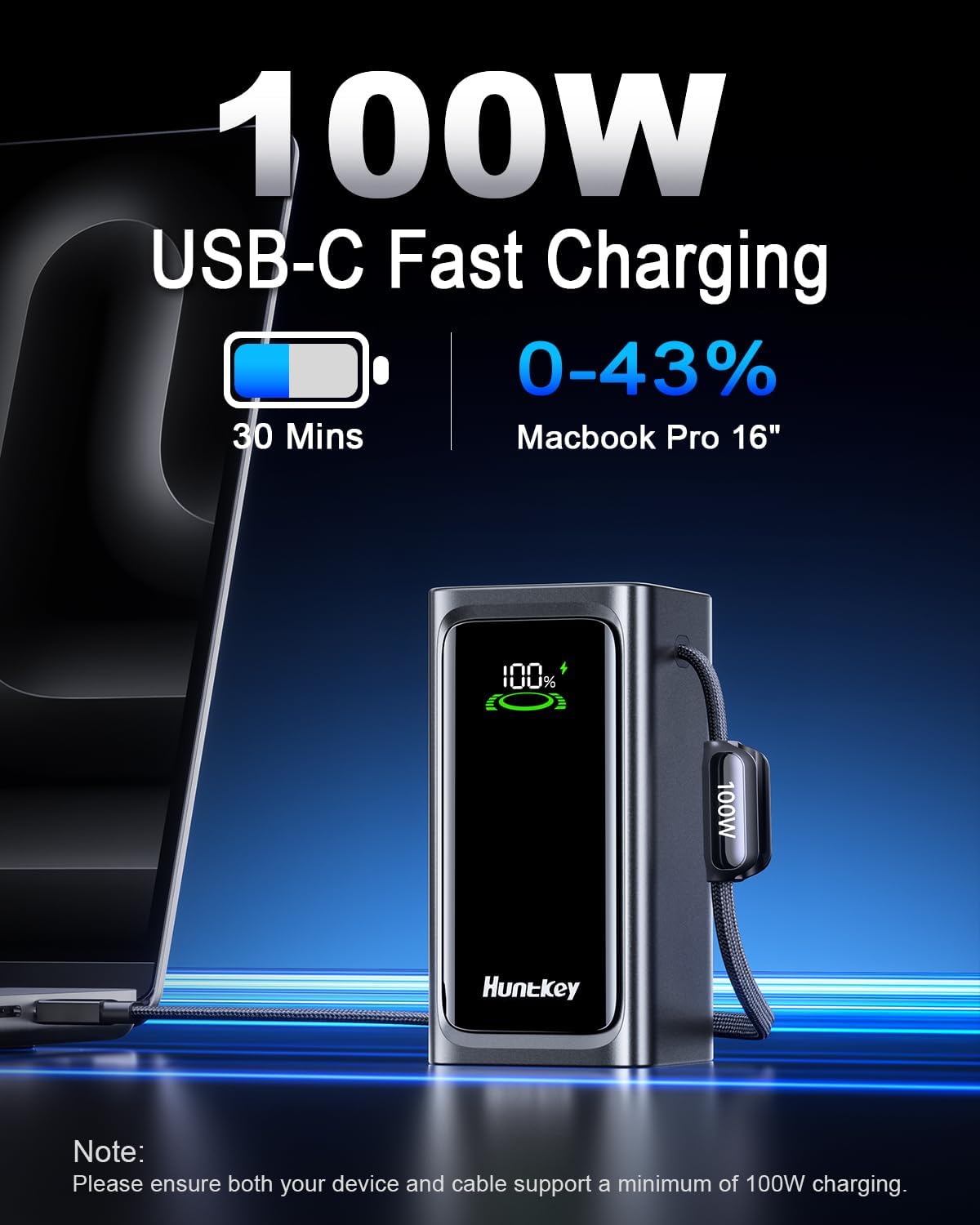 HUNTKEY POWER BANK 20000MAH, CARGADOR DE BATERÍA PORTÁTIL DE 100 W, BATERÍA PARA IPHONE, POWERBANK DE CARGA RÁPIDA - 2