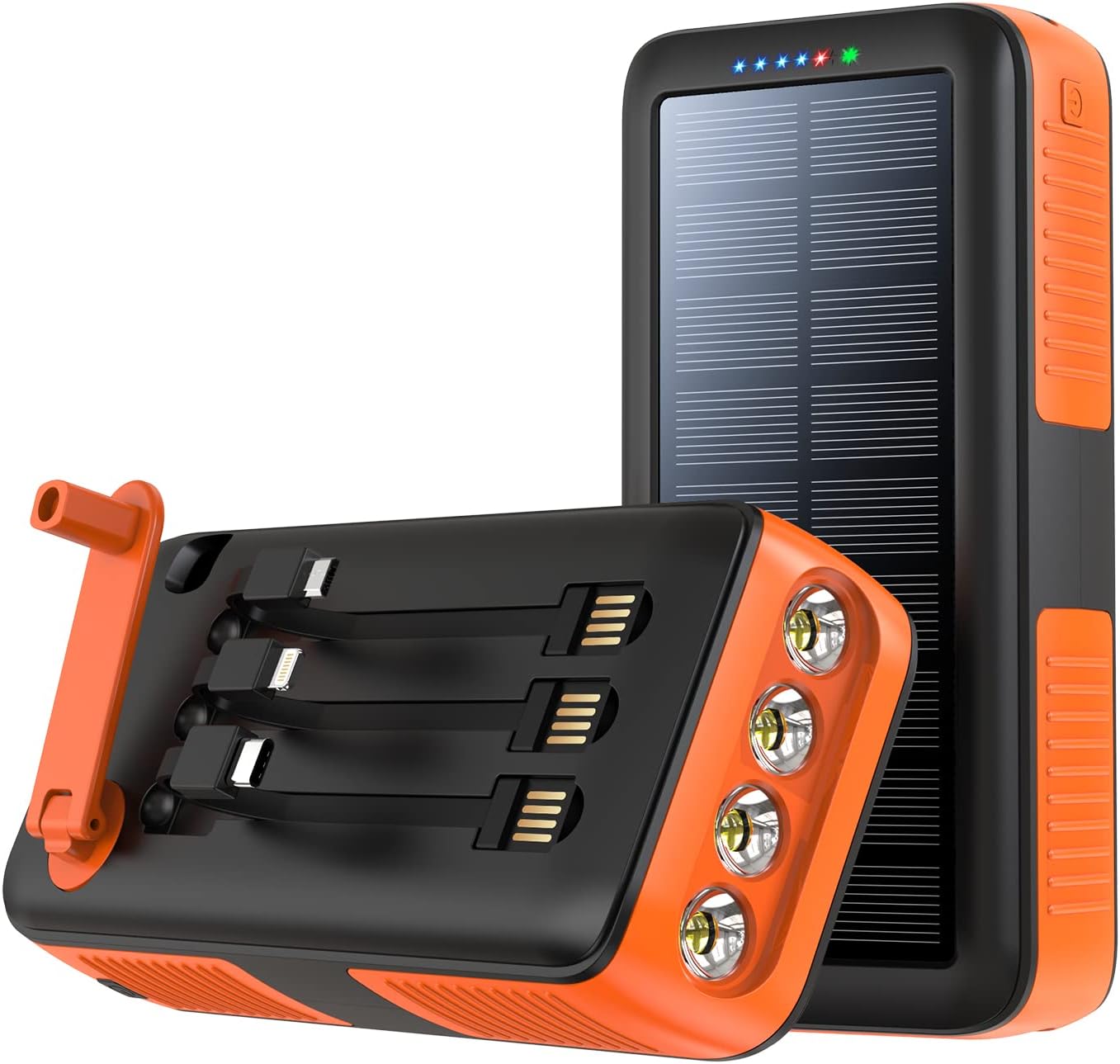 BOOGOSTORE CARGADOR SOLAR DE 27000 MAH, CARGADOR PORTÁTIL CON 4 SALIDAS Y 3 ENTRADAS, 4 LINTERNAS LED, MANIVELA DE MANO, - 1