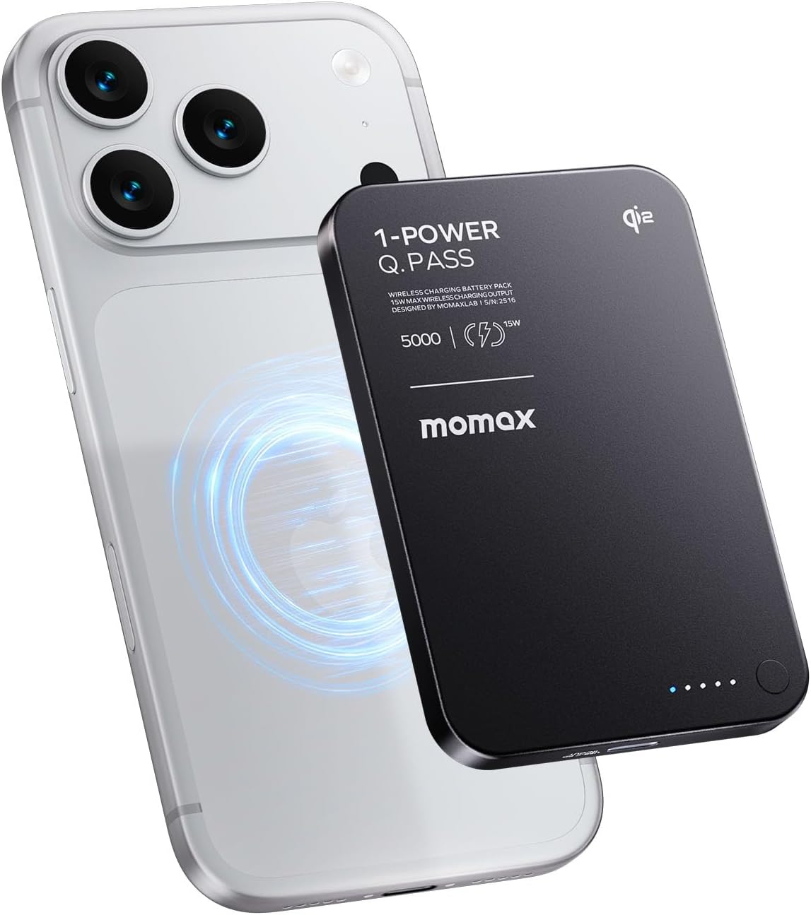 MOMAX BANCO MAGNÉTICO DEL PODER DE QI2, CARGADOR PORTÁTIL DELGADO 5000MAH - 1
