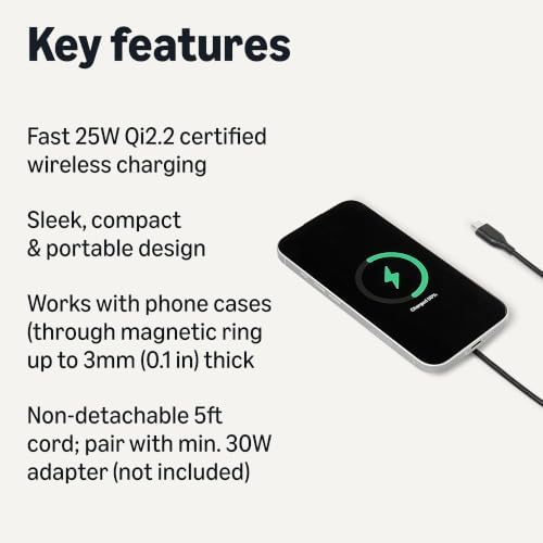 AMAZON BASICS ALMOHADILLA DE CARGA INALÁMBRICA CON CERTIFICACIÓN QI2.2 DE 25 W, MAGSAFE COMPATIBLE CON IPHONE - 6
