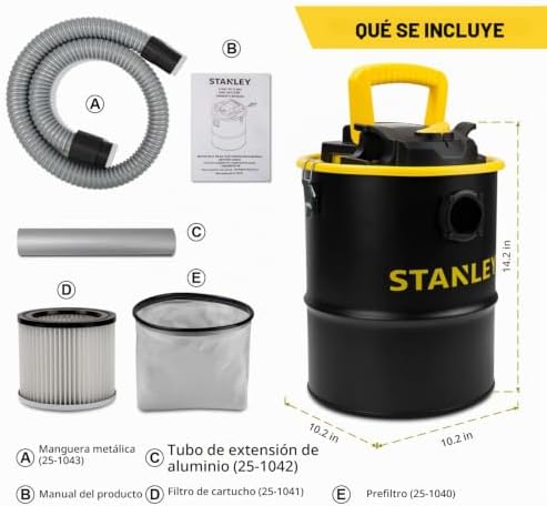 ASPIRADORA DE CENIZAS STANLEY, CANISTER PORTÁTIL DE 4 GALONES, POTENTE MOTOR DE 4 PICOS HP, IDEAL PARA ESTUFAS DE PELLETS, - 5