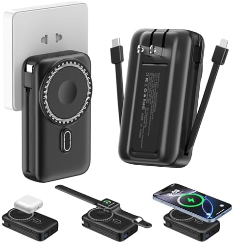 CARGADOR PORTÁTIL MAGNÉTICO DE 10000 MAH PARA IPHONE CON CABLES INTEGRADOS Y ENCHUFE DE PARED, BANCO DE ENERGÍA INALÁMBRICO - 6
