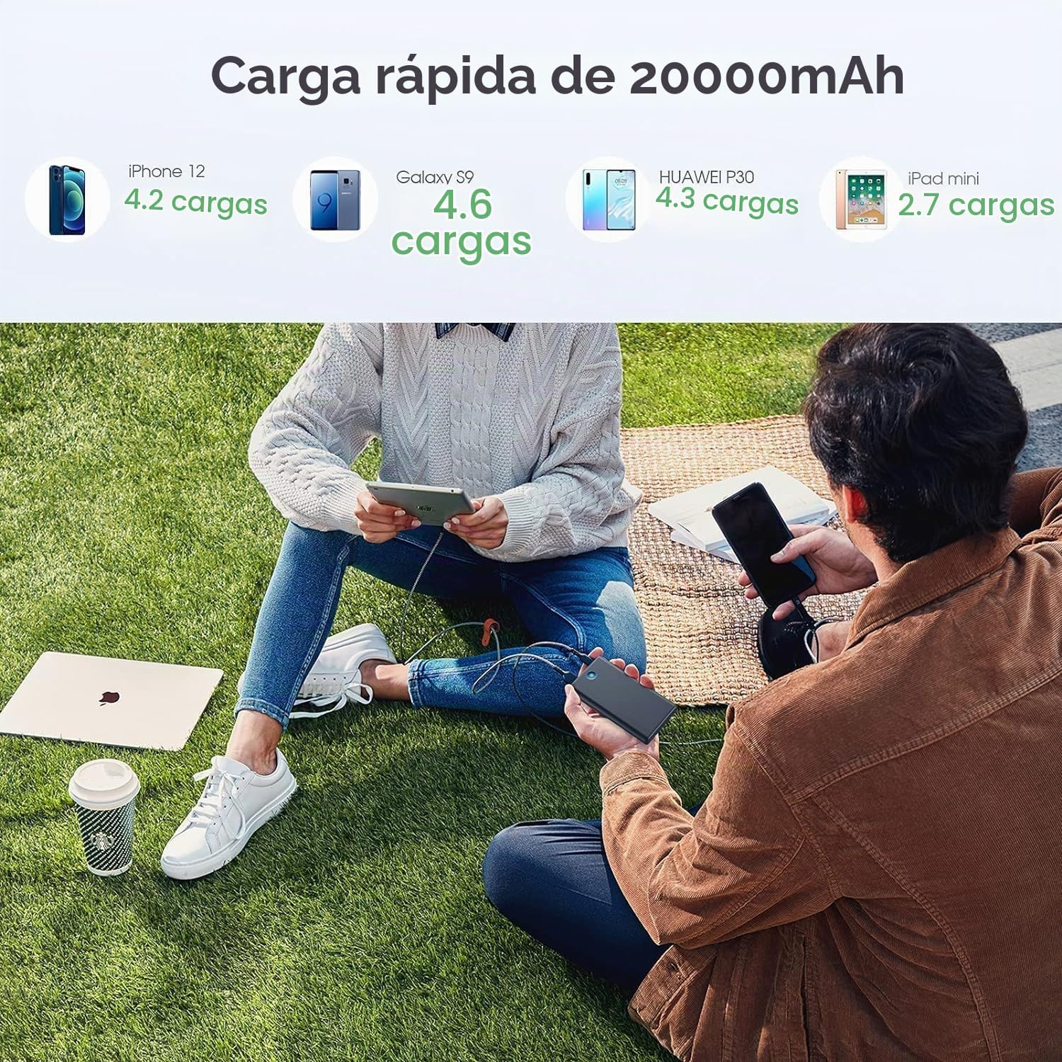 PAQUETE DE 2 CARGADOR PORTÁTIL DE 20000 MAH, BATERÍA DE CARGA RÁPIDA ULTRADELGADA CON SALIDAS USB DUALES, CARGADOR - 2