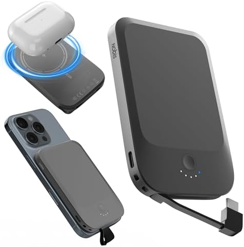 NOBIS BANCO DE ENERGÍA MAGNÉTICO DELGADO 5000MAH CON CABLE INCORPORADO CARGADOR PORTÁTIL INALÁMBRICO QC 3.0 22.5W PD CARGA - 6
