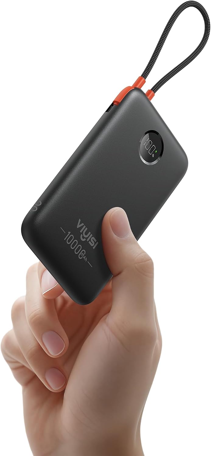 VIYISI CARGADOR PORTÁTIL DELGADO DE 0.58 PULGADAS, 10000 MAH, PD 20 W, CARGA RÁPIDA, PAQUETE DE BATERÍA COMPACTA CON CABLE - 1