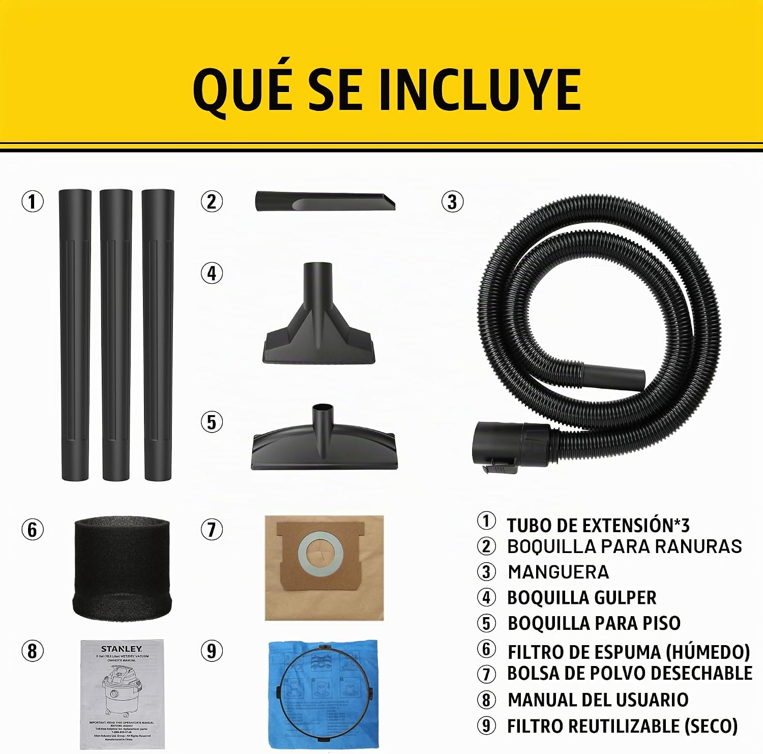 STANLEY ASPIRADORA HÚMEDA/SECA SL18115, TANQUE DE ACERO INOXIDABLE, ASPIRADORA DE TALLER DE 5 GALONES 4HP, ESTILO PORTÁTIL - 5