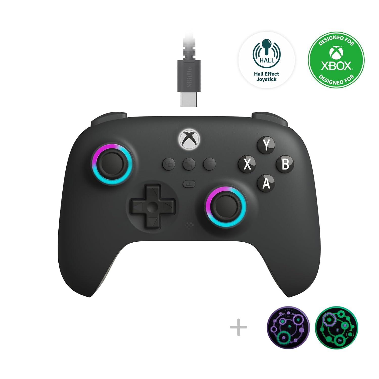 8BITDO ULTIMATE C HALL EFFECT JOYSTICKS/HALL TRIGGER WIRED CONTROLLER WITH RGB LIGHTING FIRE RING, 3.5MM AUDIO JACK FOR XBOX - 1