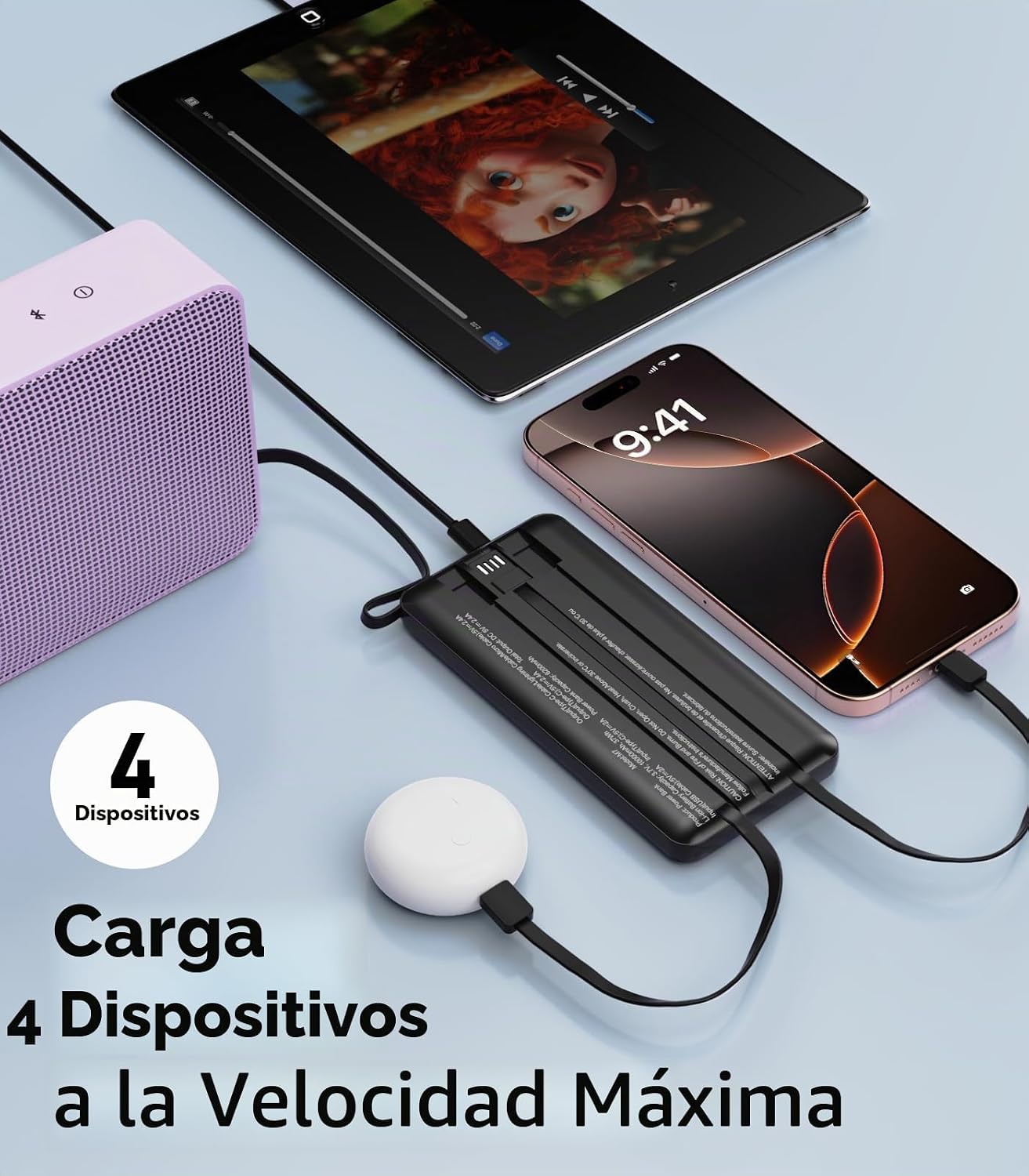 CARGADOR PORTÁTIL CON CABLES INTEGRADOS, BANCO DE ENERGÍA DELGADO DE 10000 MAH, BATERÍA USB C DE VIAJE, 4 SALIDAS Y 2 - 2