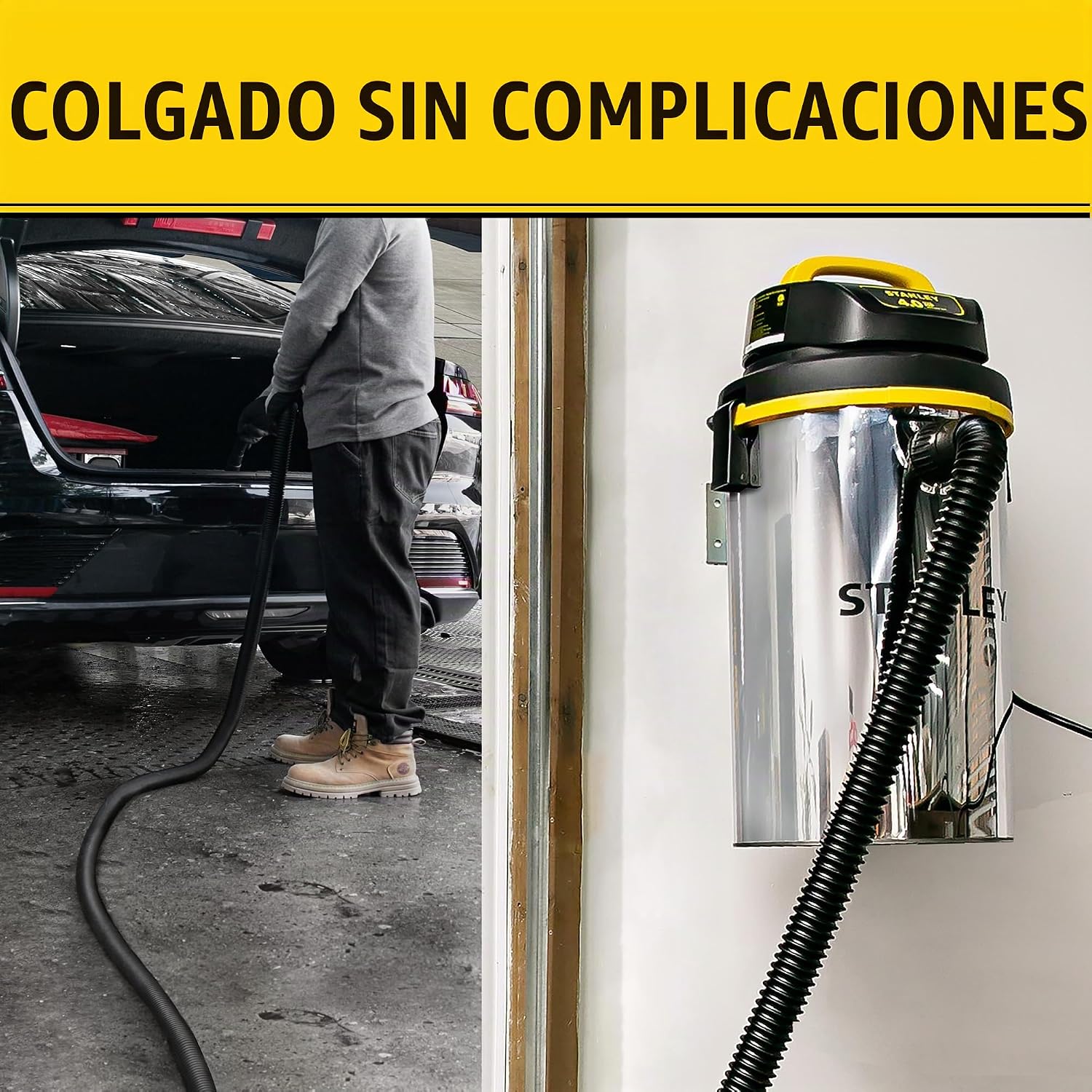 STANLEY ASPIRADORA EN SECO HÚMEDO, 4.5 GALONES 4HP MONTADO EN LA PARED SHOP VAC,26 LIMPIEZA RANGO TANQUE DE ACERO - 5