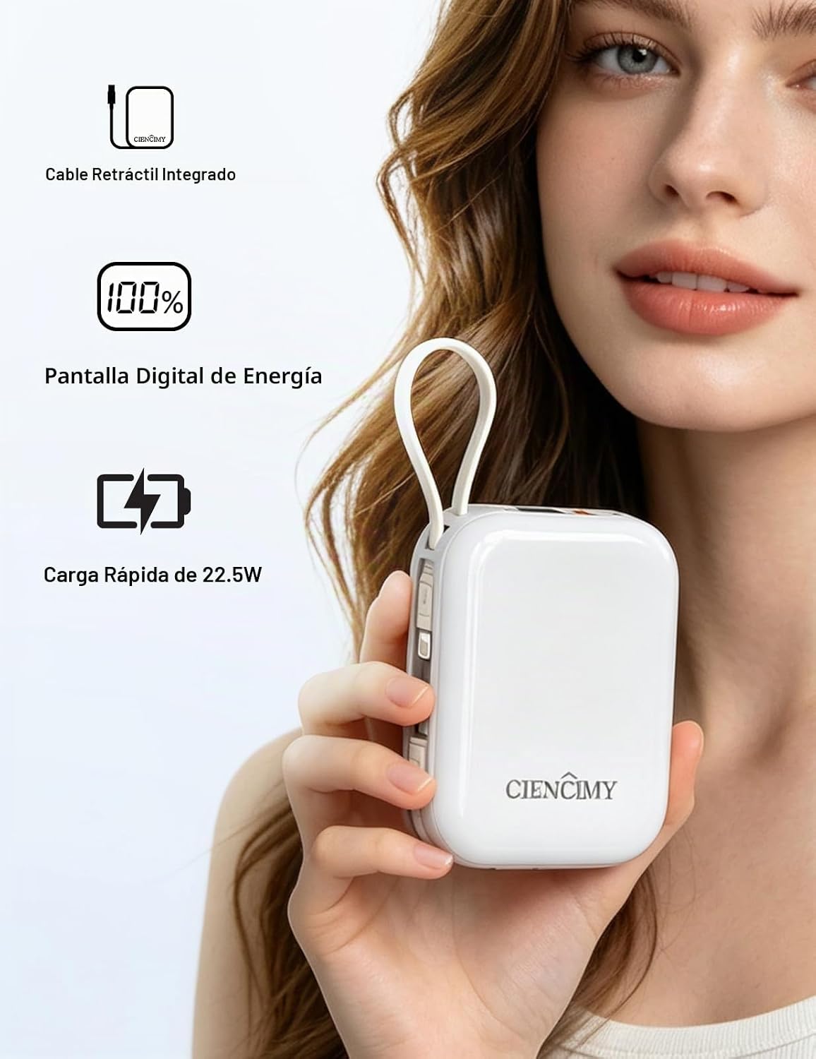 BANCO DE ENERGÍA DE 10000 MAH CON LIGHTNING Y USB C INTEGRADOS, CARGA RÁPIDA DE 22.5 W, PANTALLA DIGITAL LED, CARGADOR - 2