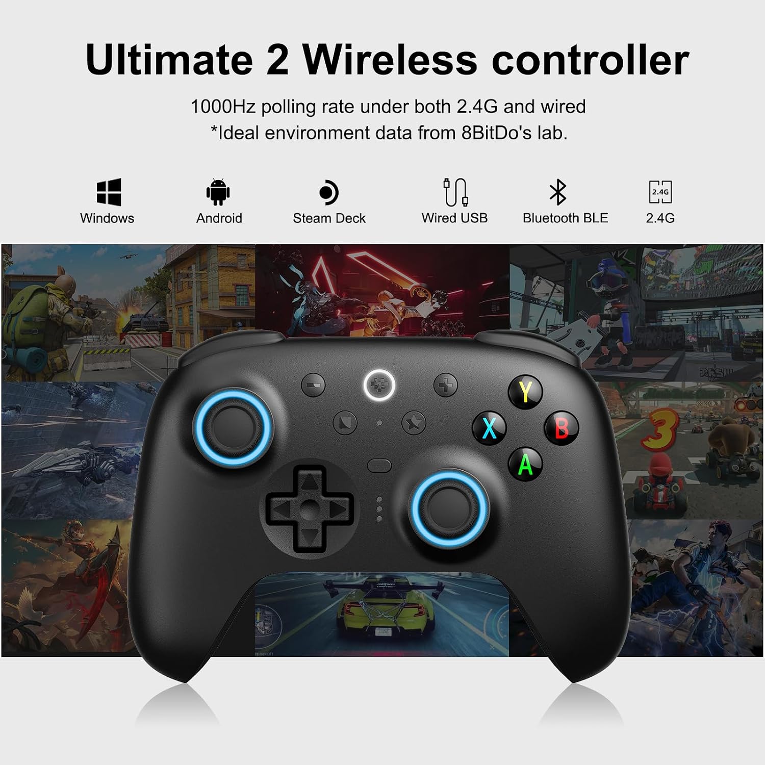 8BITDO ULTIMATE 2 GAMING CONTROLLER FOR WINDOWS Y ANDROID, WIRELESS CONTROLLER WITH TMR JOYSTICKS, SWITCHABLE HALL - 2