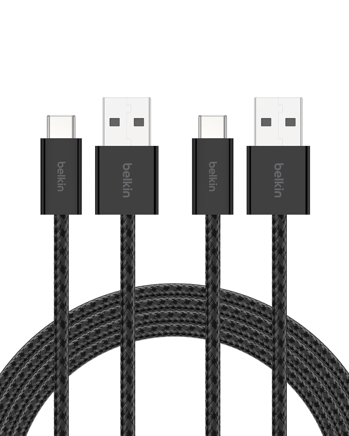 BELKIN PAQUETE DE 2 CABLES USB A A USB C, 6.6 PIES, 15 W, CARGADOR TIPO C, CABLE DE CARGA PARA IPHONE, SUAVE, TRENZADO, - 1