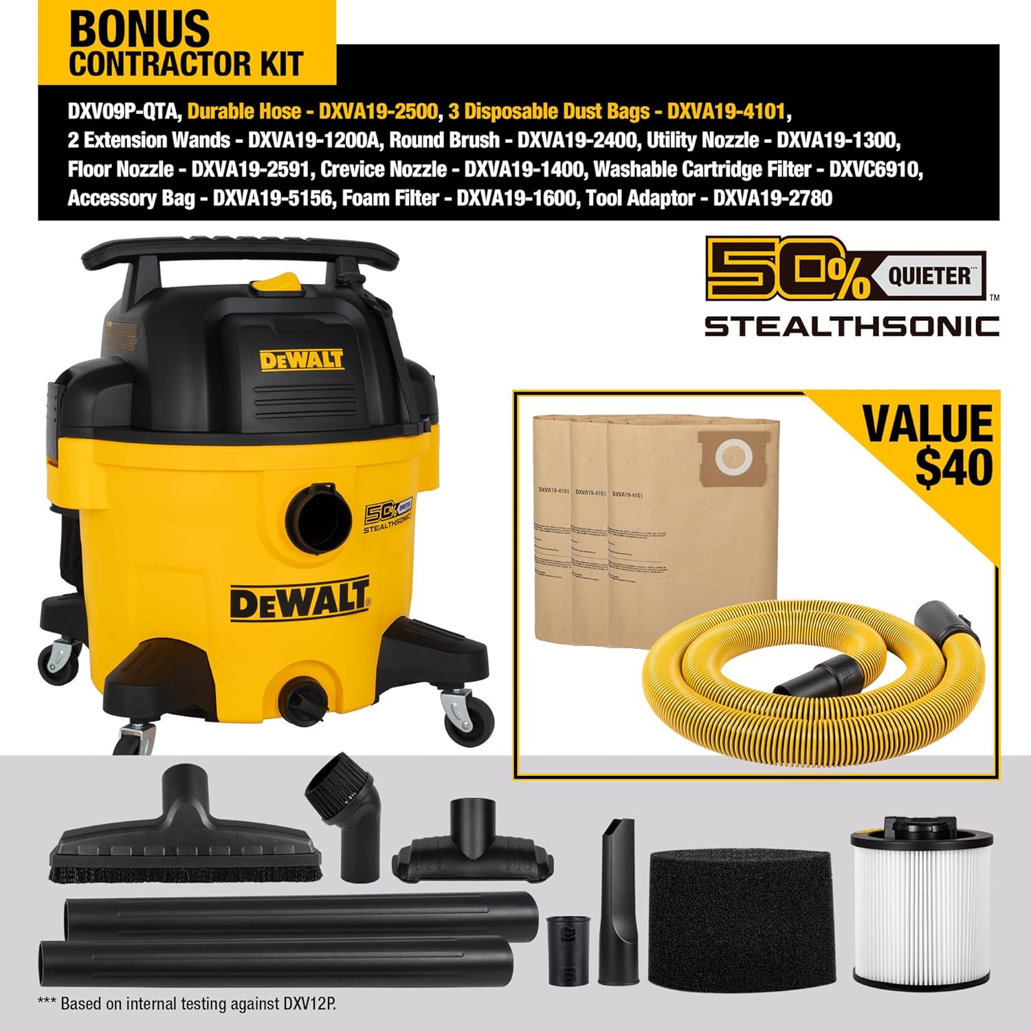 DEWALT STEALTHSONIC - ASPIRADORA DE POLIETILENO ULTRA SILENCIOSA DE 9 - 2