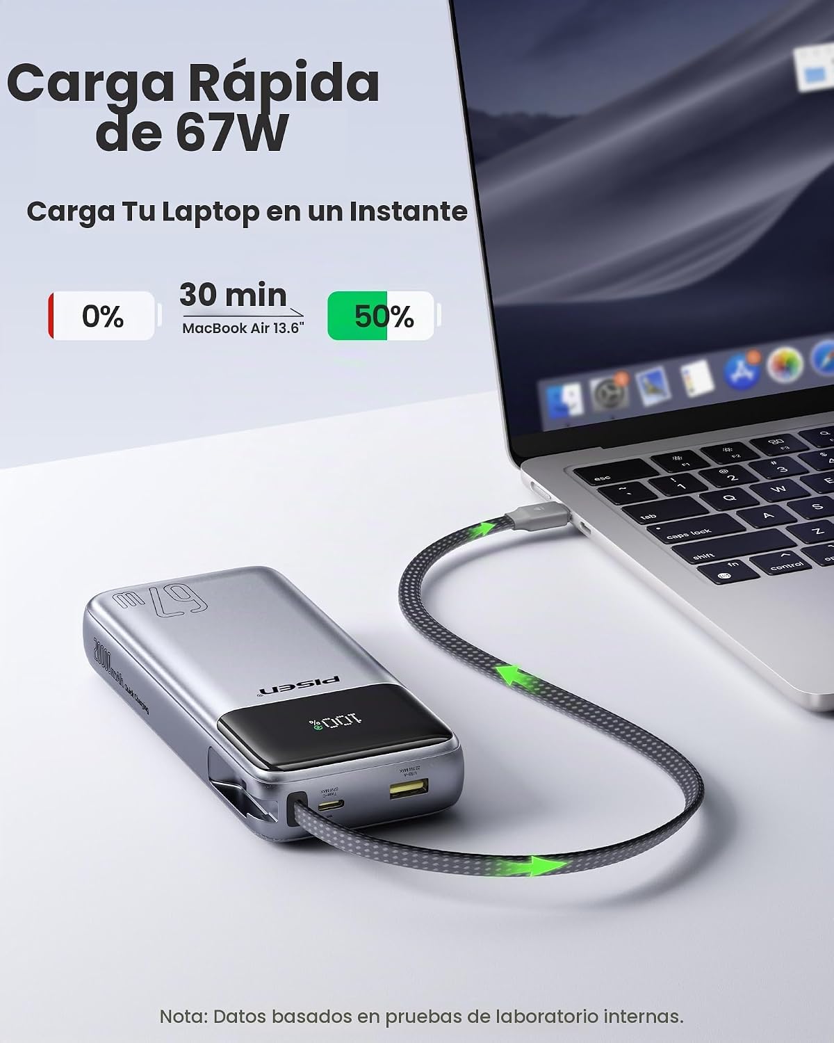 PISEN BANCO DE ENERGÍA CON CERTIFICACIÓN 3C - 20000MAH 67W CCC POWER BANK CON CABLE INTEGRADO, BATERÍA DE VIAJE, CARGADOR - 2
