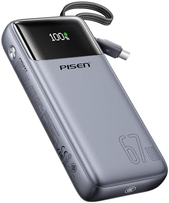 PISEN BANCO DE ENERGÍA CON CERTIFICACIÓN 3C - 20000MAH 67W CCC POWER BANK CON CABLE INTEGRADO, BATERÍA DE VIAJE, CARGADOR - 6