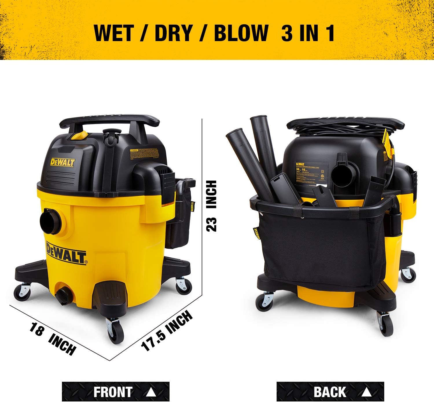 DEWALT ASPIRADORA DE POLIETILENO EN SECO Y HÚMEDO DE 10 GALONES, ASPIRADORA DE TIENDA DE 5.5 HP 120 V 90 CFM PARA LUGAR - 2