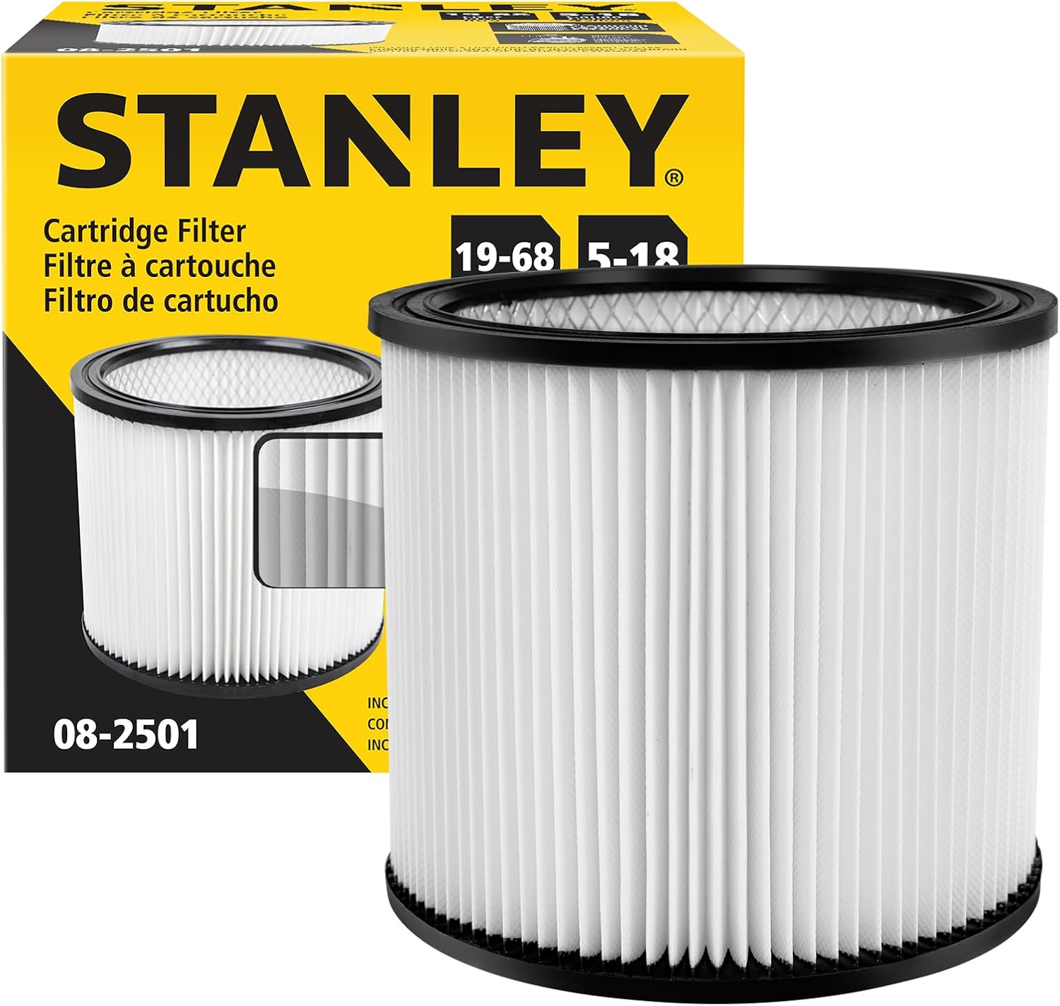 STANLEY 08-2501 FILTROS DE ASPIRADORA DE ALTA EFICIENCIA, FILTRO DE CARTUCHO DE REPUESTO APTO PARA LA MAYORÍA DE ASPIRADORAS - 1