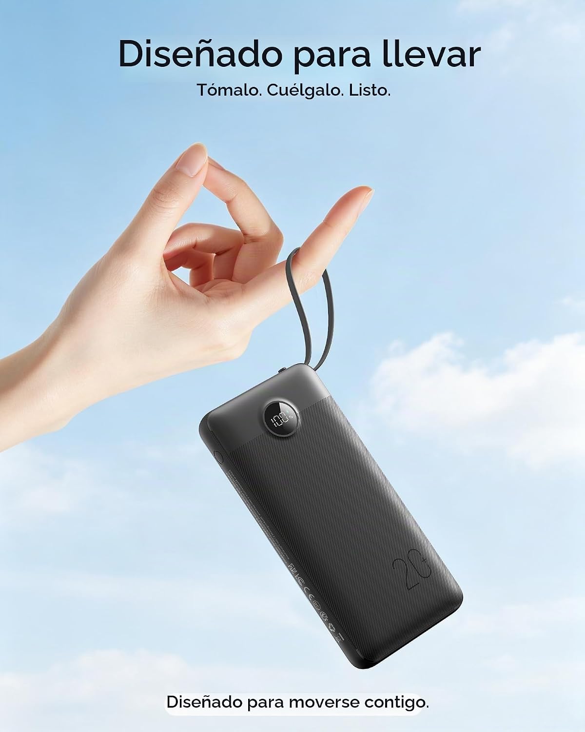 VRURC CARGADOR PORTÁTIL DELGADO DE 20000 MAH, 22.5 W PD DE CARGA RÁPIDA ESENCIAL DE VIAJE POWERBANK 4 CABLES INTEGRADOS Y 2 - 2