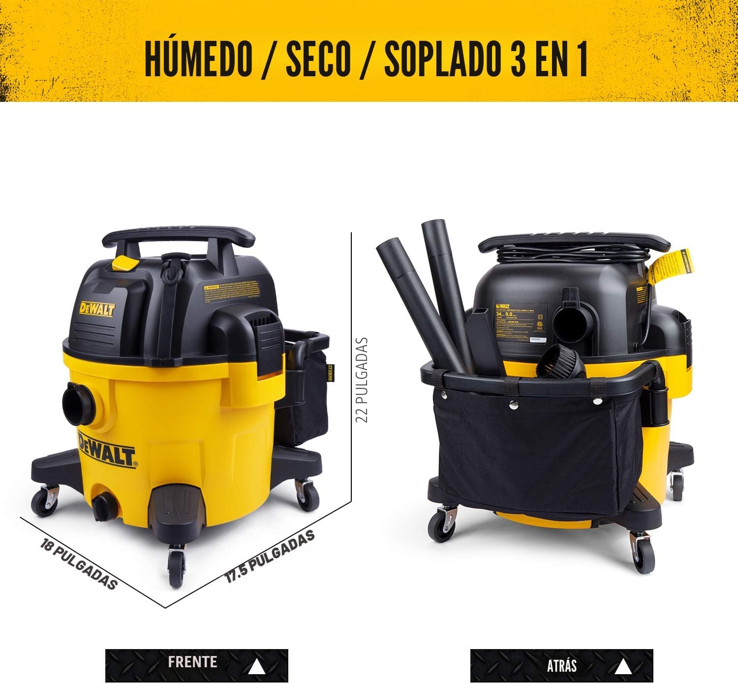 DEWALT ASPIRADORA PARA SECO Y HÚMEDO DE 9 GALONES, ASPIRADORA DE TALLER DE ALTA CAPACIDAD CON ACCESORIOS, 5 HP MÁXIMO, - 2