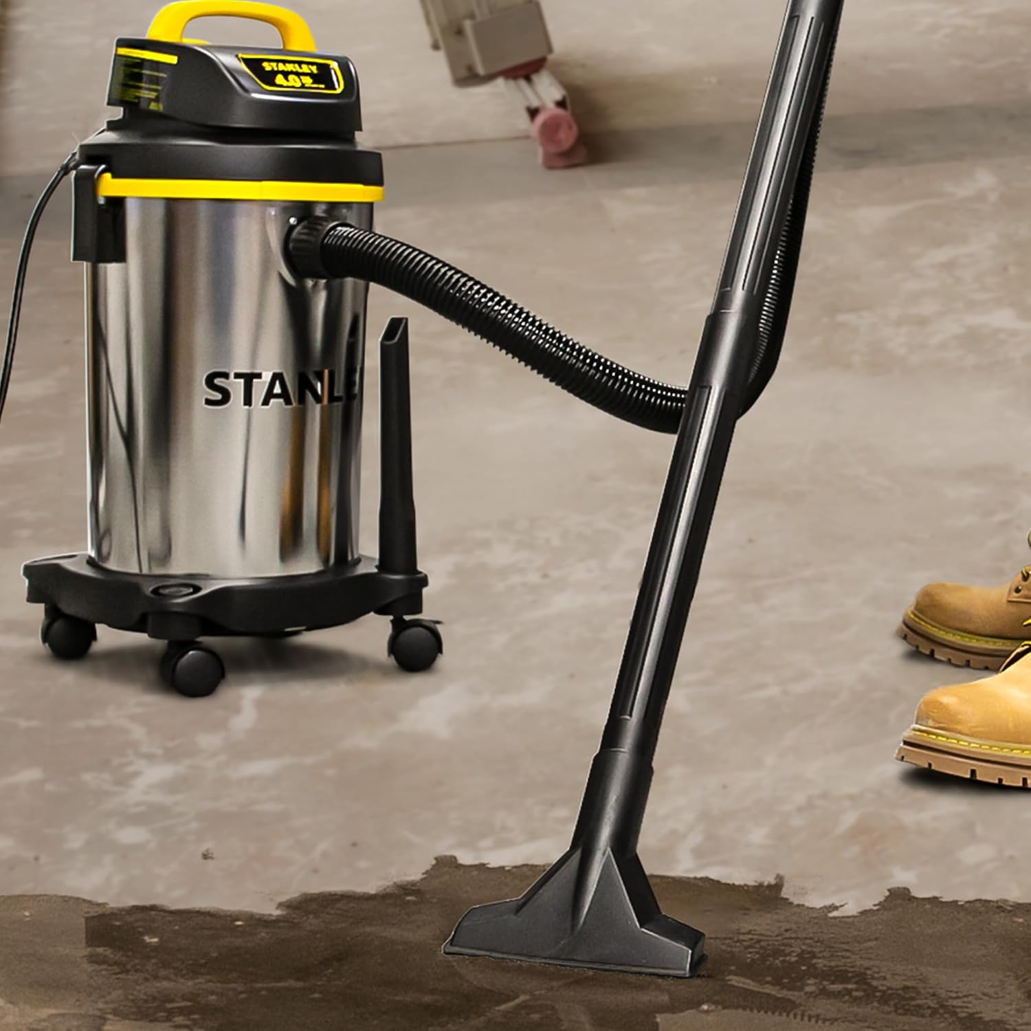 STANLEY - SL18129 ASPIRADORA HÚMEDA/SECA, 4 GALONES, 4 CABALLOS DE FUERZA, TANQUE DE ACERO INOXIDABLE PLATA AMARILLO - 2