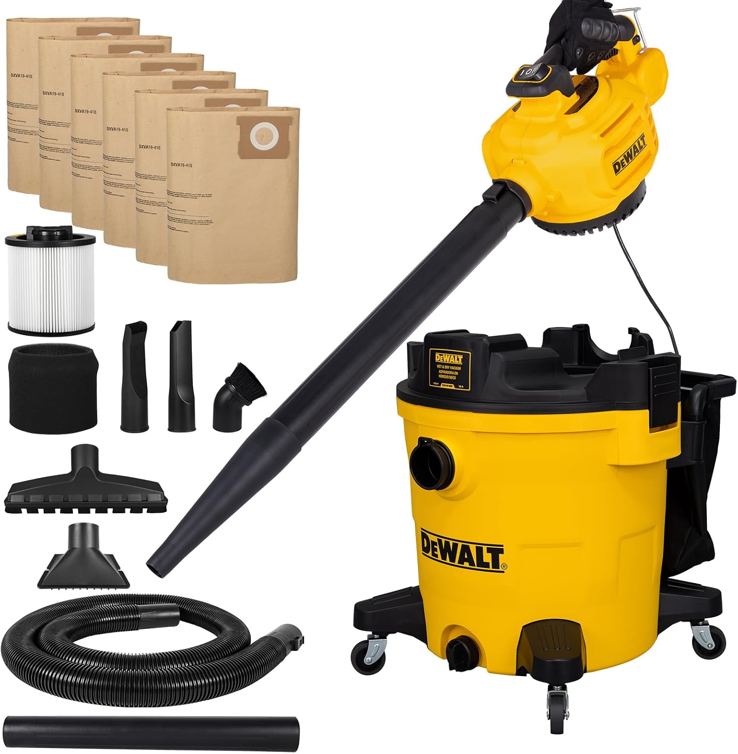 DEWALT ASPIRADORA DE TALLER HÚMEDA Y SECA CON SOPLADOR DE HOJAS DESMONTABLE, ASPIRADORA DE TALLER HÚMEDA Y SECA DE 12 - 1