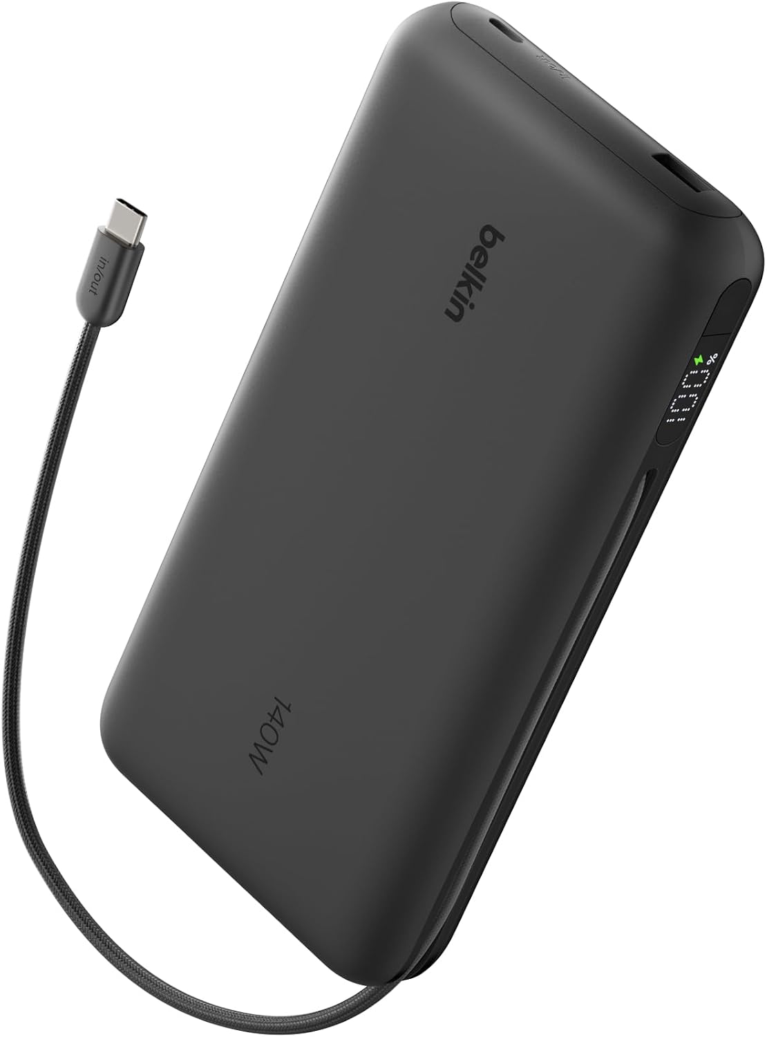 BELKIN CARGADOR PORTÁTIL DE 25 K, BANCO DE ENERGÍA CON CABLE USB C INTEGRADO, 158 W - BATERÍA PORTÁTIL DE CARGA RÁPIDA - 1