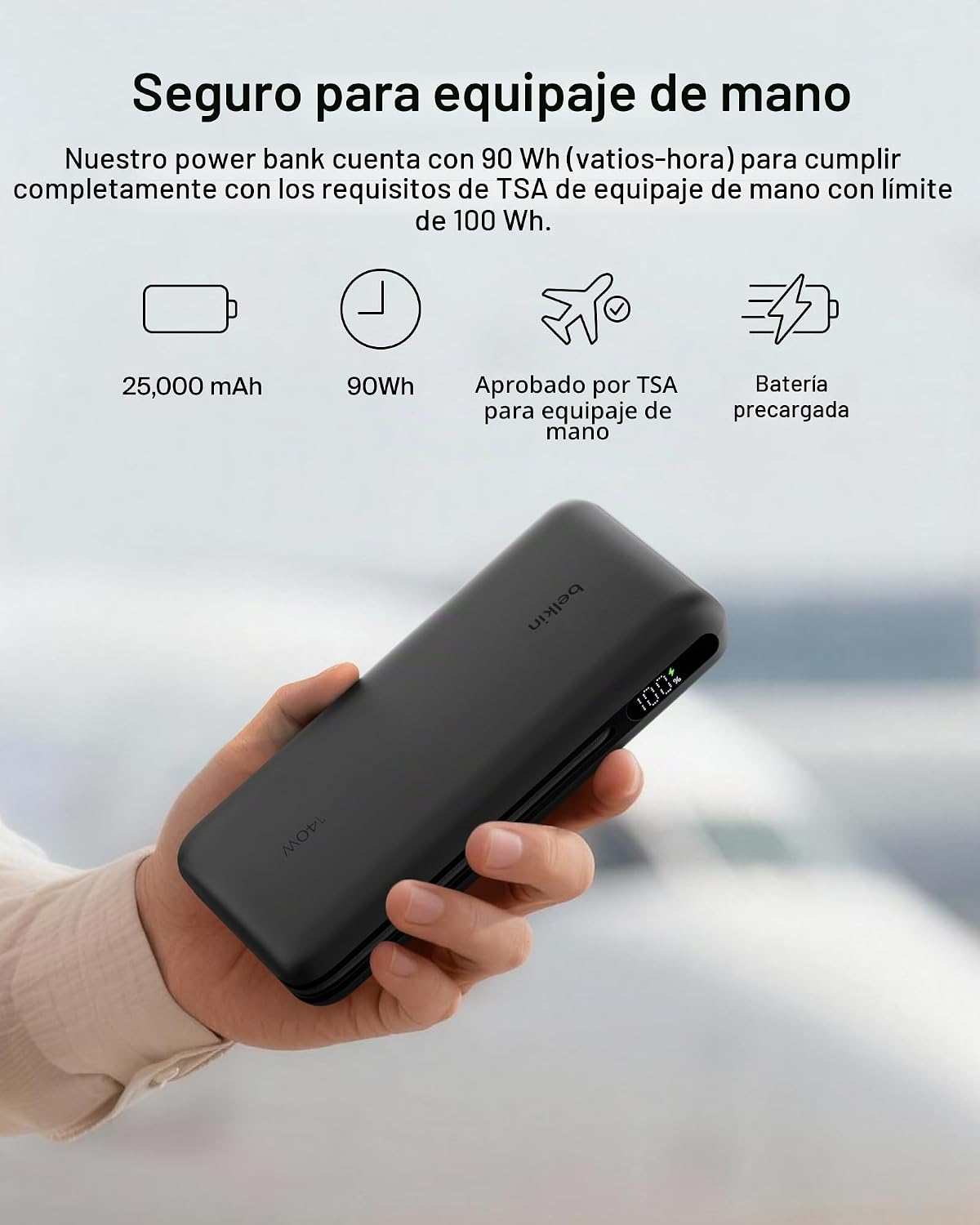 BELKIN CARGADOR PORTÁTIL DE 25 K, BANCO DE ENERGÍA CON CABLE USB C INTEGRADO, 158 W - BATERÍA PORTÁTIL DE CARGA RÁPIDA - 6