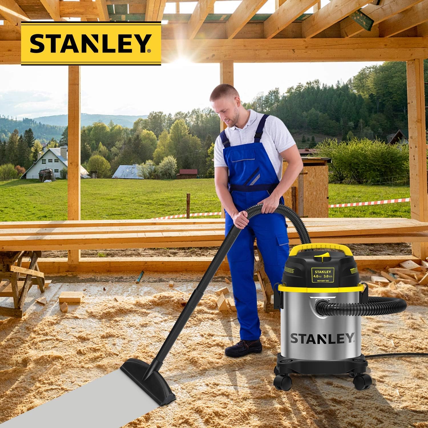 STANLEY ASPIRADORA EN SECO Y HÚMEDO DE 3 GALONES, MOTOR POTENTE DE 4 HP DE PICO, ASPIRADORA DE TALLER MULTIFUNCIONAL - 2