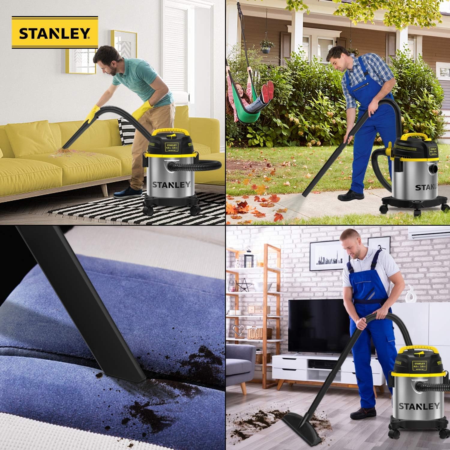 STANLEY ASPIRADORA EN SECO Y HÚMEDO DE 3 GALONES, MOTOR POTENTE DE 4 HP DE PICO, ASPIRADORA DE TALLER MULTIFUNCIONAL - 6