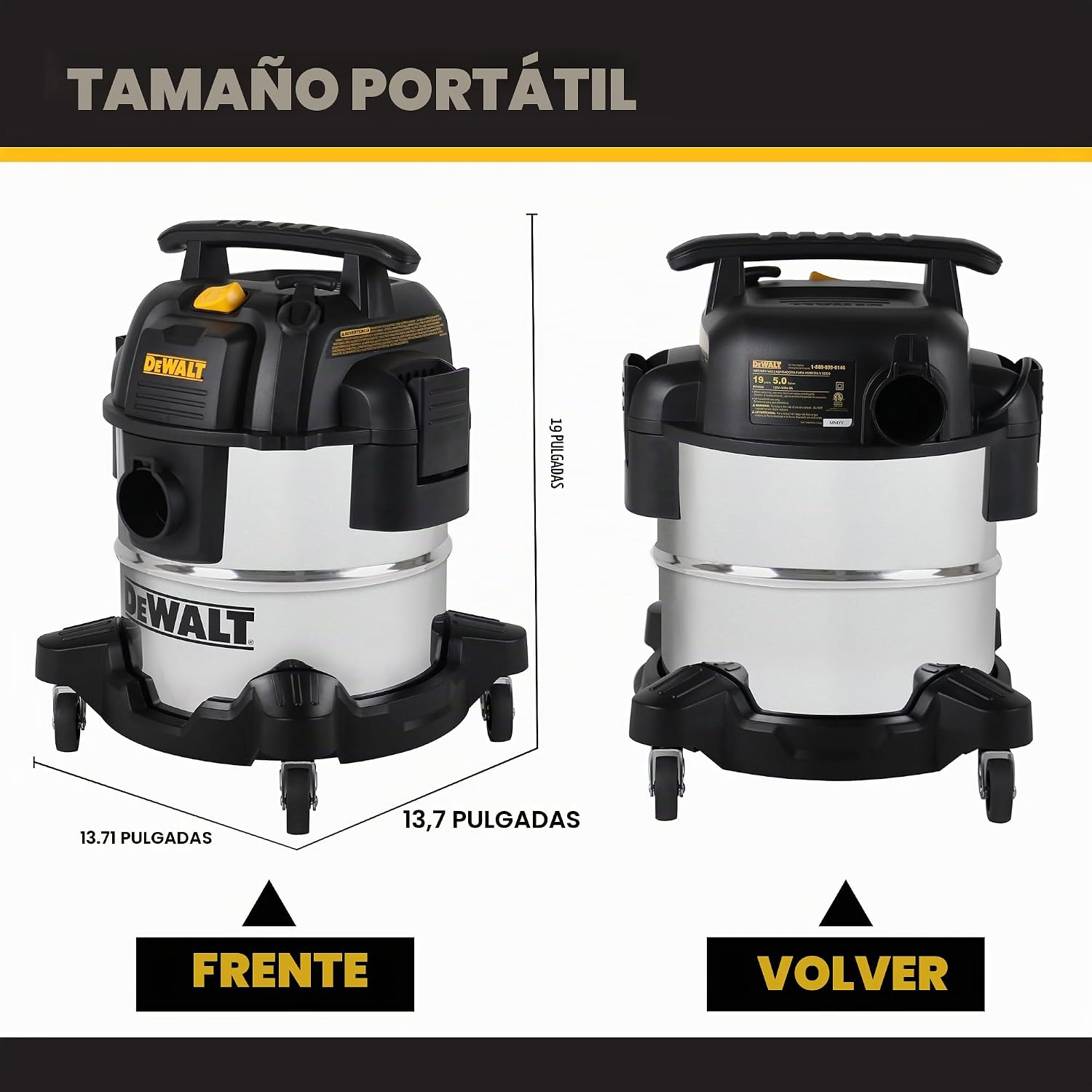 DEWALT DXV05S - ASPIRADORA HÚMEDA/SECA DE 5 GALONES, ACERO INOXIDABLE, 4 HP MÁXIMO, ASPIRADORAS DE VACÍO CON ACCESORIOS, - 2